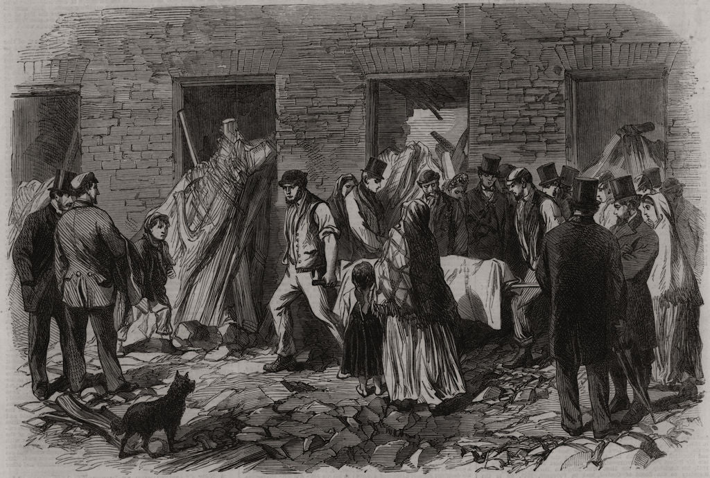 Sheffield floods: Conveying the dead to the receiving-house, Malin Bridge 1864